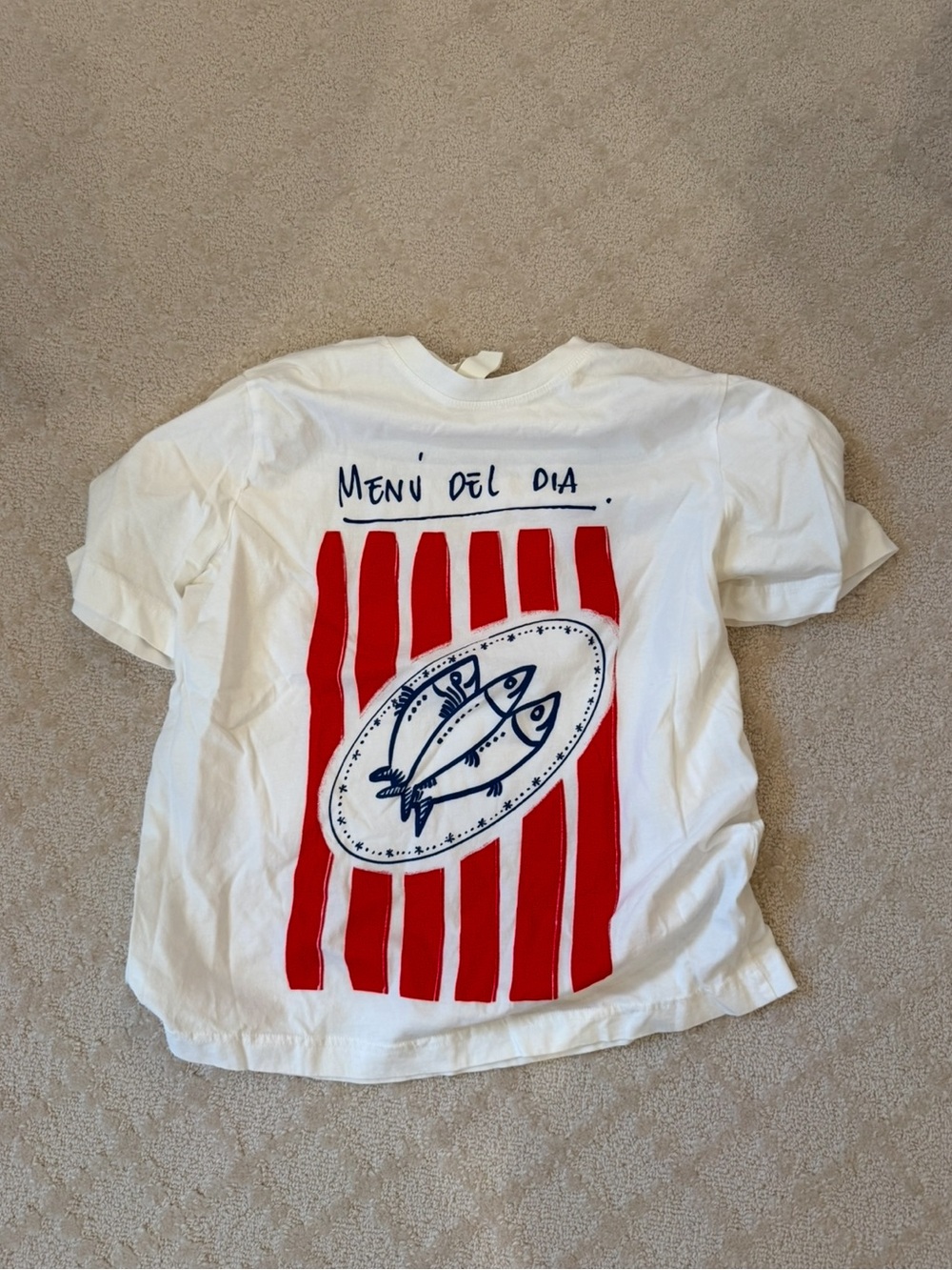 H&M White Short Sleeve Tee with Red & Navy Graphic